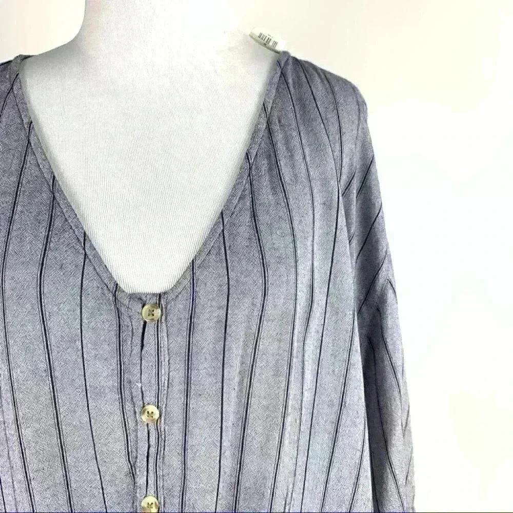 Blue rain Womens top size M blue striped v-neck boho peasant - Picture 2 of 10